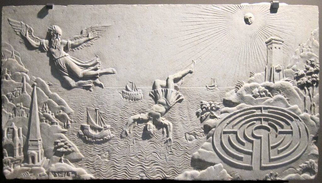 The story of Icarus is a tragic one with an important lesson. This bas relief sculpture captures the fateful moment. Aim for the sun and don't worry! Icarus Learning Solutions will keep you flying high.